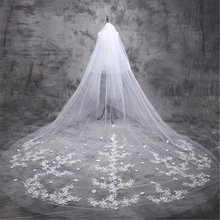 Extra Larga Blanco 5 Metros Appliques Wedding el Velo Nupcial Una Capa de Lujo Mujeres Demasiado Largo Velos de Novia Velos de Novia