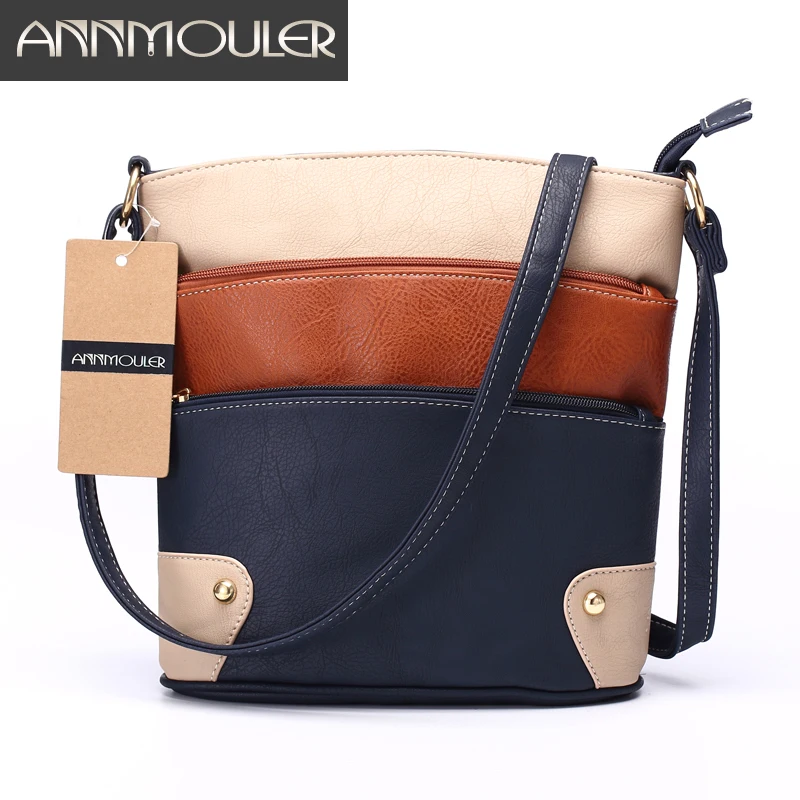 Annmouler النساء خليط الكتف حقيبة 4 ألوان حقيبة crossbody حمل حقيبة ثلاثة زيبر رسول حقيبة عالية الجودة حقائب موهير