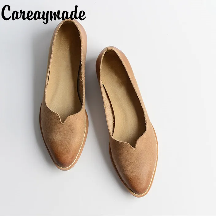 

Careaymade-Genuine Leather pure handmade Leisure simple literature and art Shoes RETRO pointed original custom shoes,Beige&Green