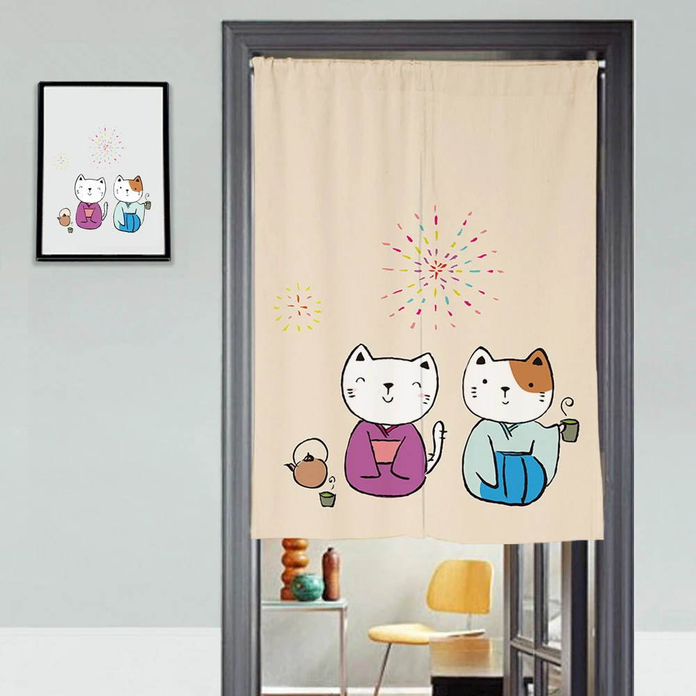 Customsize холст 3D двери шторы Панель кимоно Непослушный котенок Pattern Сгущает Кухня занавески для спальни для Гостиная