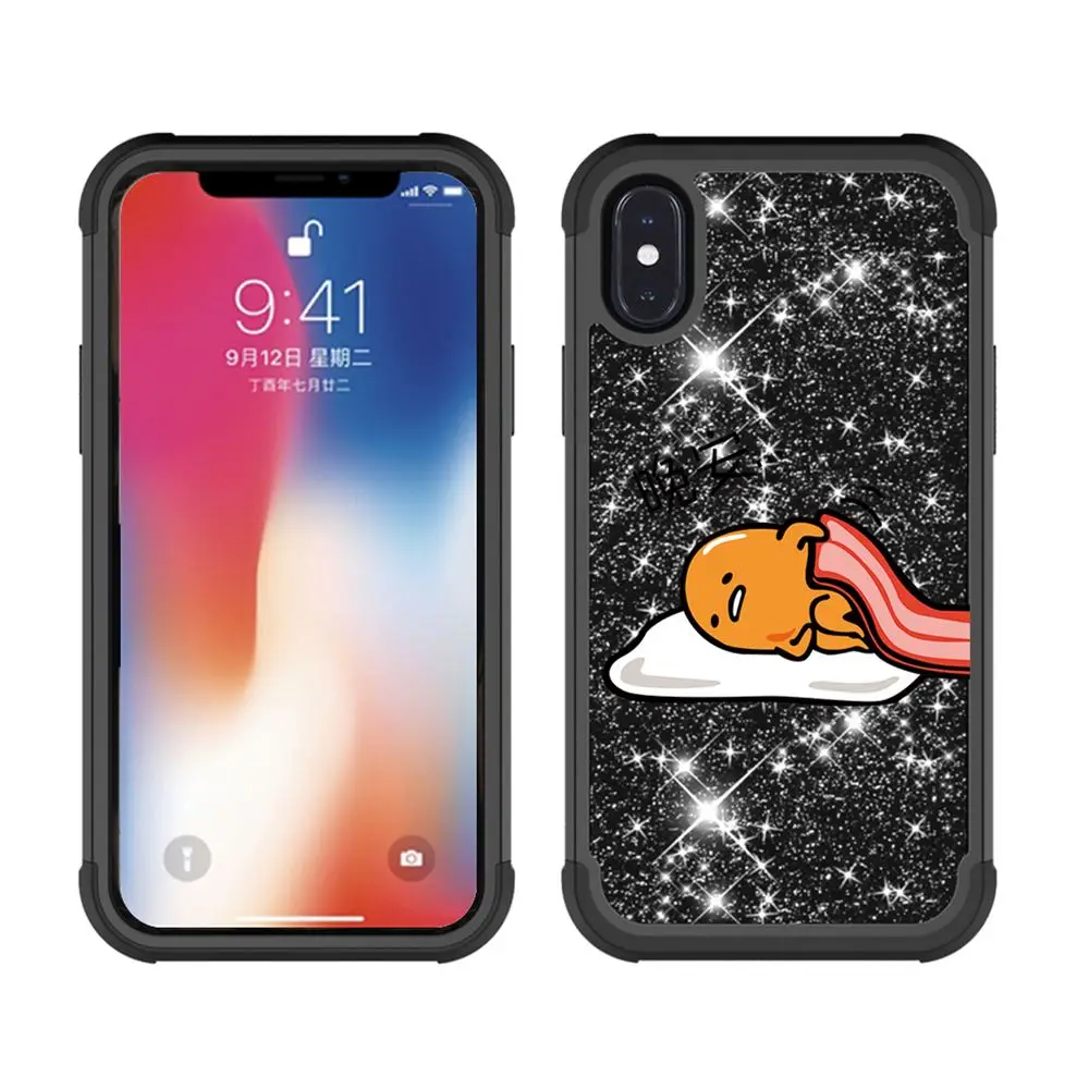 Для iPhone X XR XS MAX samsung Galaxy S9 плюс примечание 9 Прекрасный мультфильм ленивое яйцо Гудетама Bling моды защитный чехол для телефона чехол - Цвет: BLACK02