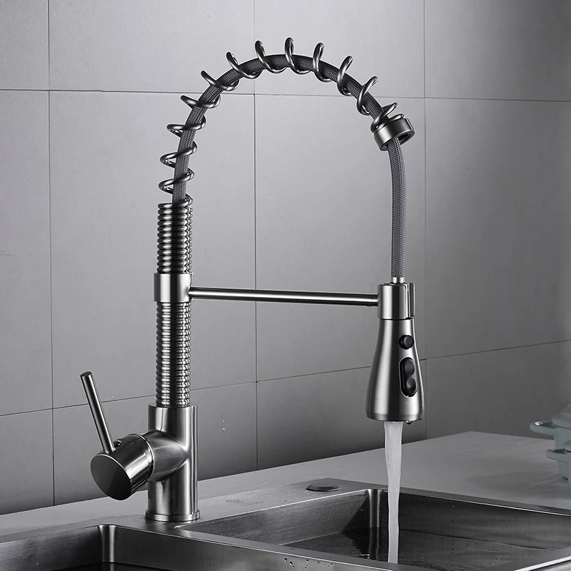 Chrome Pull Out Kitchen Faucets Single Handle Brushed Brass Kitchen Sink Mixer Faucets Hot Cold Water torneira cozinha ZR714