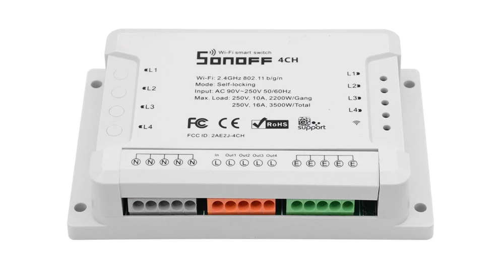 Sonoff 4CH Wifi умный светильник R2 версия 4 банда дистанционное управление приложение Ewelink 10А 2200 Вт работает с Alexa Google Home