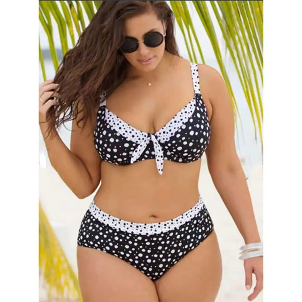 

Women V Neck Adjustable Strap Underwire Polka Dot Summer Bikini Set Beach Bottom Yes Black White Fashion