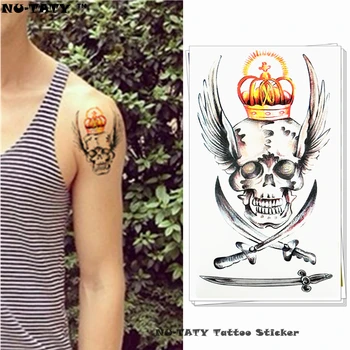 

Nu-TATY Pirate King Skull Temporary Tattoo Body Art Flash Tattoo Stickers 17*10cm Waterproof Fake Tatoo Styling Wall Sticker