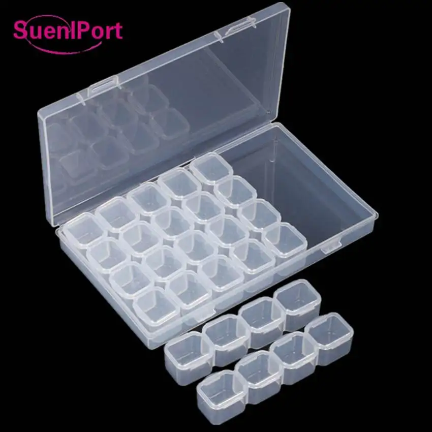 Sune l Port 28 Grids/Box Empty Nail Storage Container Crystal Beads Accessories Container Nail Tool Clear Nail Art Rhinestone