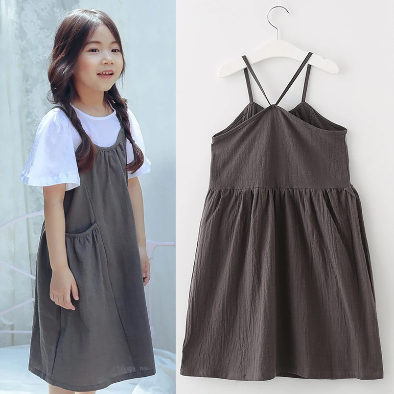 

Children Girls Dress Cotton Sleeveless Solid Kids Girls Clothing Summer Casual Children Girls Princess Dress 6 7 8 9 10 11 15T