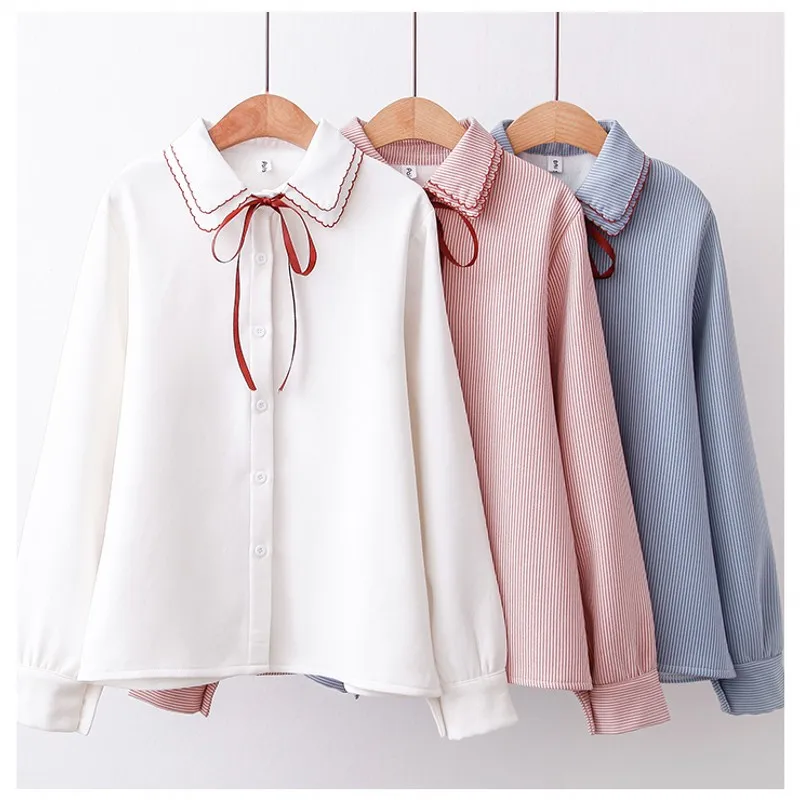  2018 Bowknot shirt for mori girls daughter students autumn summer Japanese style cute long sleeve t