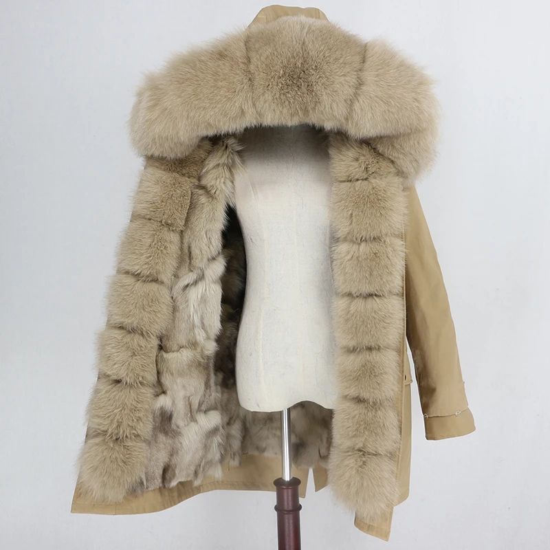 Пальто с натуральным мехом, водонепроницаемая верхняя одежда, зимняя куртка, Женская длинная парка, Лисий мех, Толстая теплая Съемная уличная одежда, роскошная