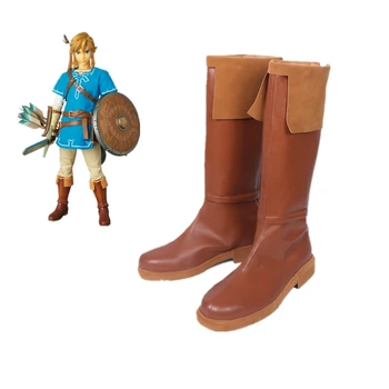 

New Game The Legend of Zelda Breath of the Wild Link Cosplay Boots Brown PU Leather Shoes Halloween Party Shoes for Women/Men
