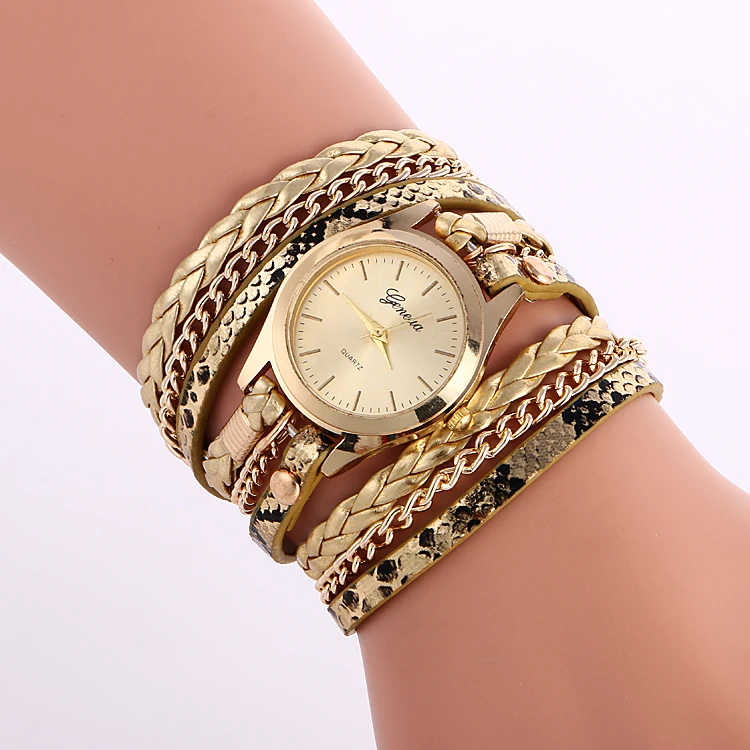 

New Fashion Hot Colorful Vintage Women Watches Weave Wrap Rivet Leather Bracelet Wristwatches 100pcs/lot