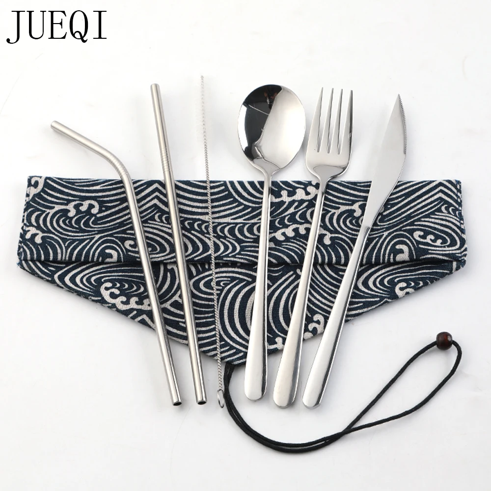 

Reusable Silverware with Metal Straw Spoon Fork Chopsticks Drinking Straws Dinnerware Set Travel Camping Cutlery Set