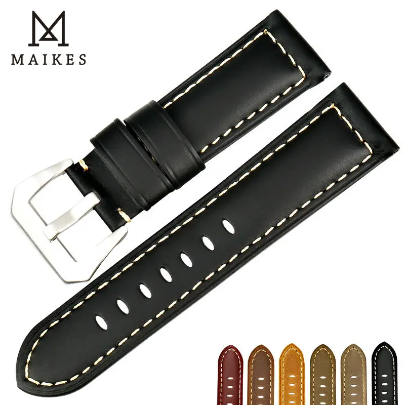

MAIKES New watchbands black genuine leather watch strap 22 24 26mm watch band watch accessories for Panerai