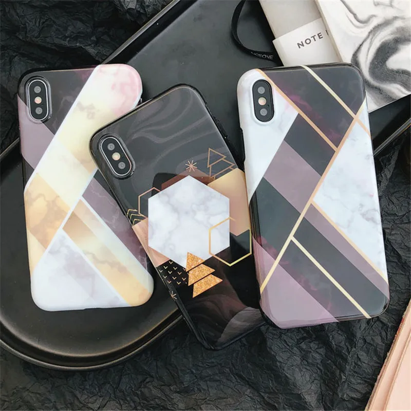 

Phone Case For iphone 6S 7 8 Plus Case For iphone X 6S 6 Cases Cover Hexagonal Linge Marble