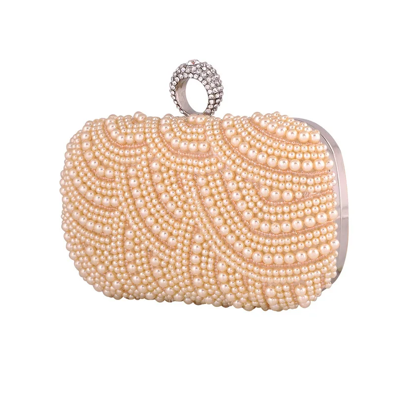 New Champagne pearls evening bags blue black grey beaded clutch bag