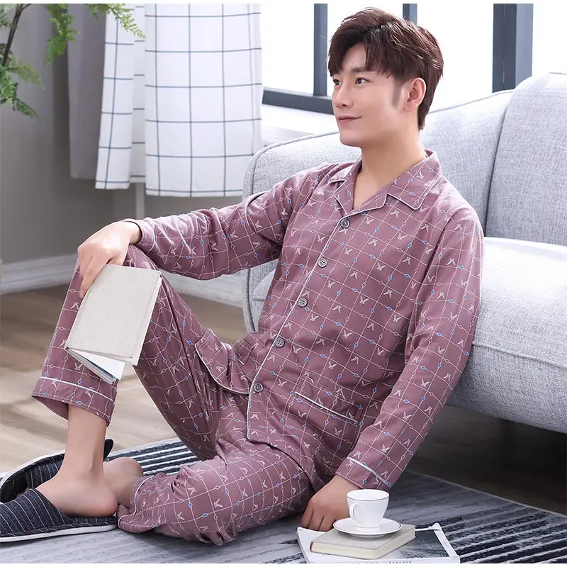Мужская пижама плюс размер отложной воротник полосатые пижамы наборы 2019 осень зима мужская мода пижамы Мужская Повседневная Домашняя