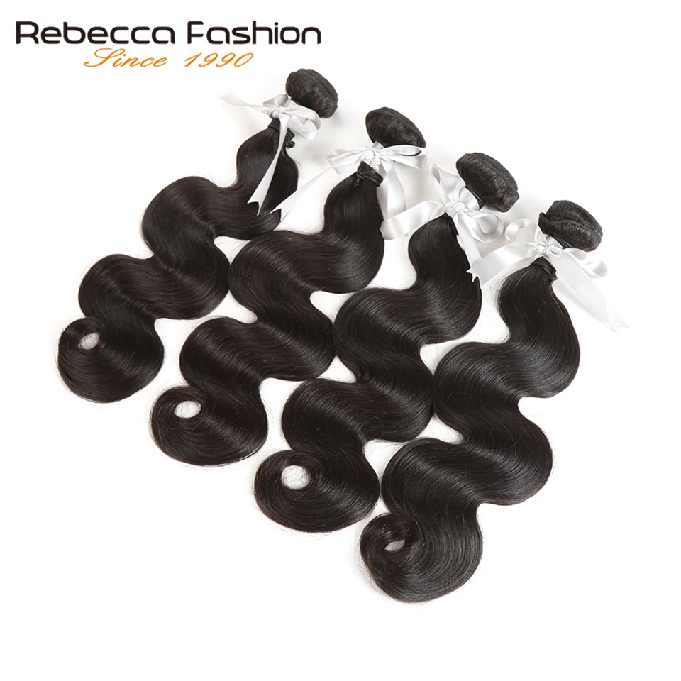 Rebecca Non Remy Peruvian Body Wave With Closure Human Hair Weave 4 Bundles With 4X4 Lace Closure Hair Extensions Free Shipping