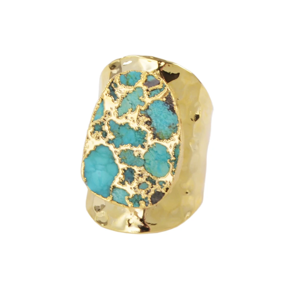 

BOROSA Natural Copper Turquoises Band Ring Classic Style Natural Stones Blue Howlites Party Rings in Mix Colors Dropshipping