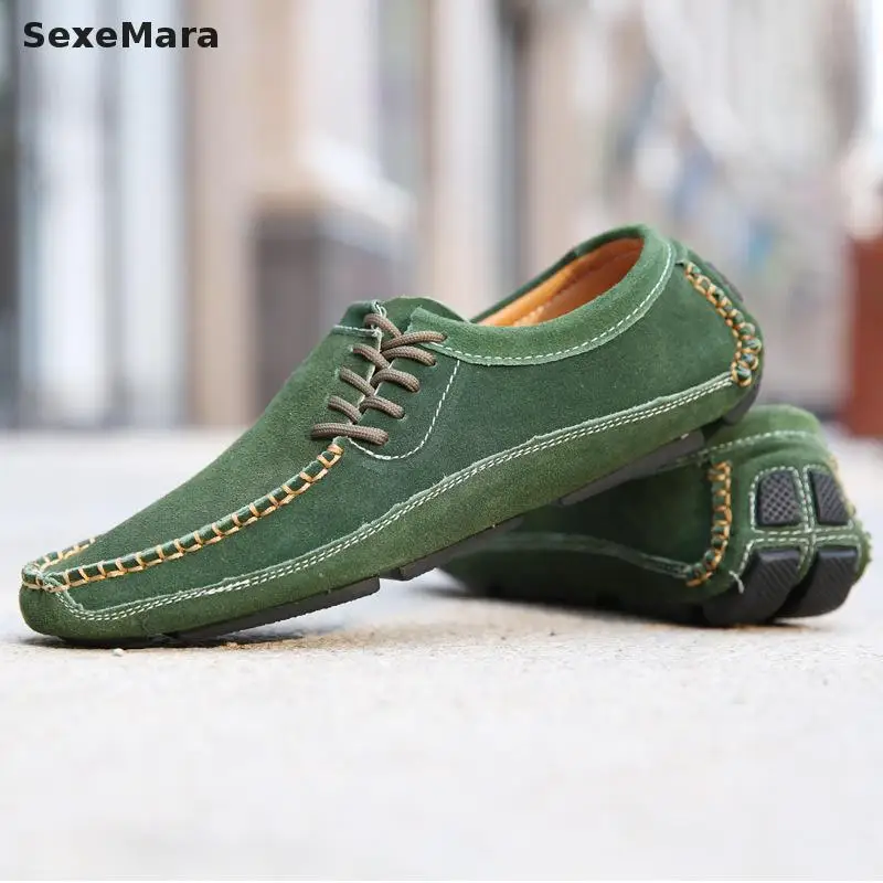 

Handmade Suede Genuine Leather Flats Shoes Men's Slip On Moccasins Boat High Quality Loafers Brand New Driving Shoes
