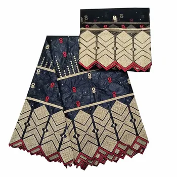 

African Lace Fabric 2019 Latest Design Bazin Riche Getzner jacquard Fabric 7yards Black lace for women dress