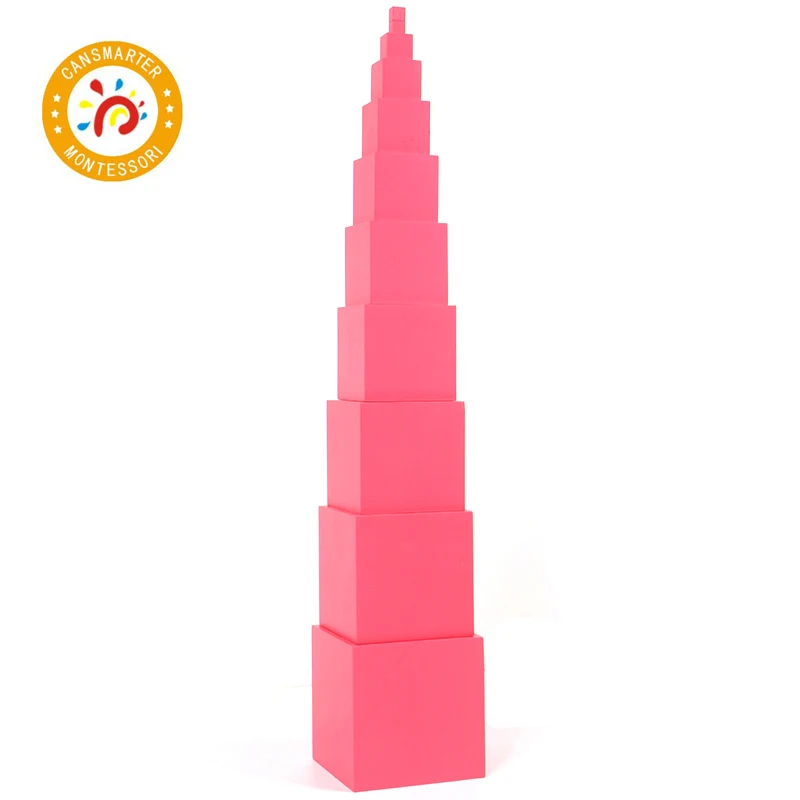 

Kids Montessori Wooden Toys Dumb Light Pink Tower Educational Preschool Sensorial Toys Children Learning Teaching Aids SE003