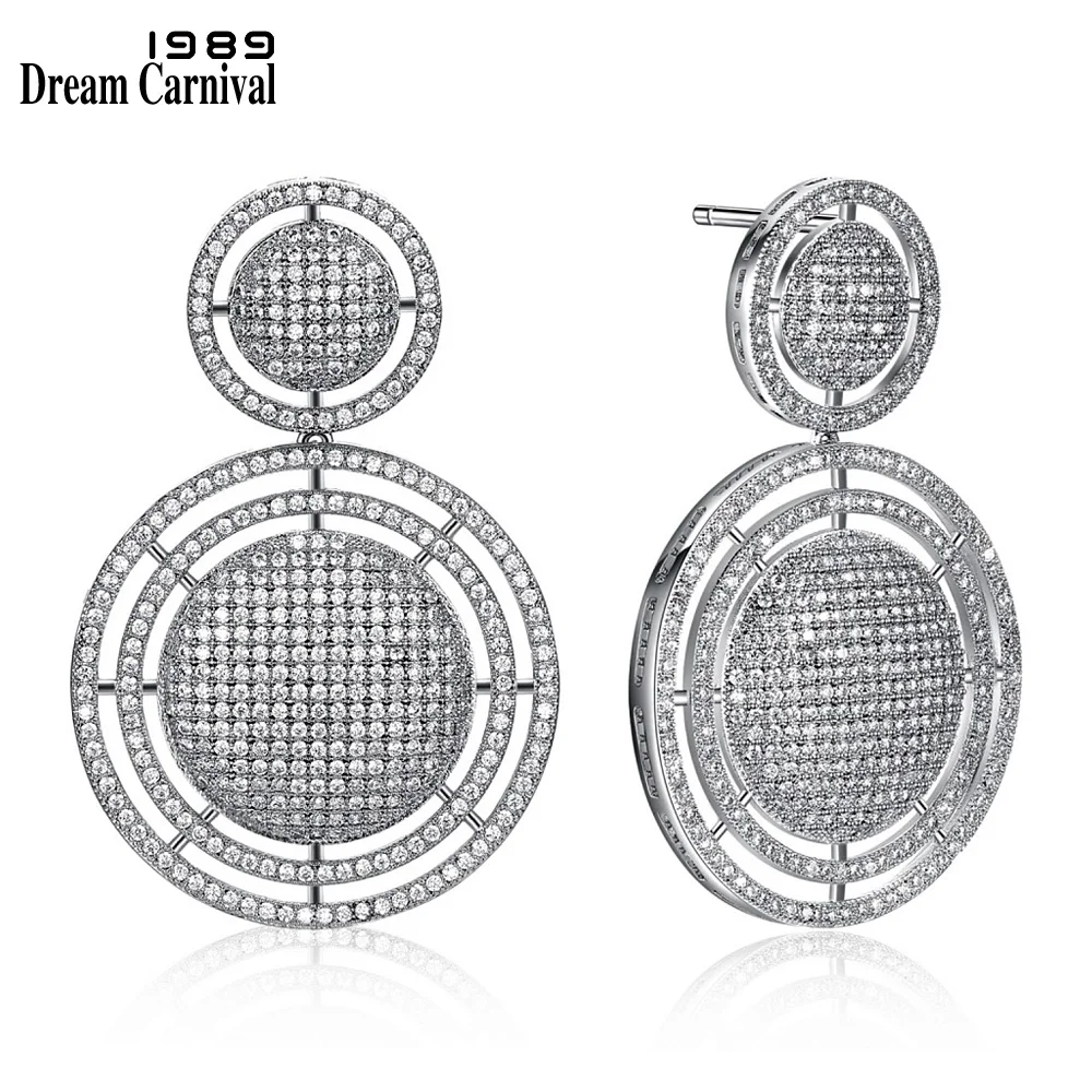 

DreamCarnival 1989 Grand Luxury Wedding Earrings Party Gold-color Pave setting CZ Handmade jewelry Clear Cubic Zirconia SE20539