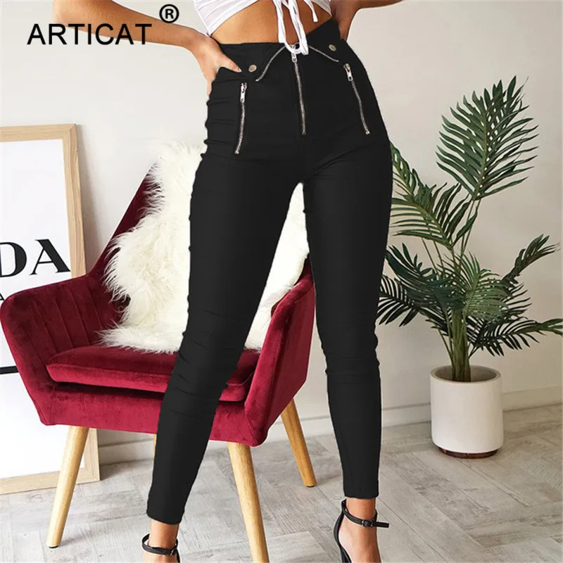 

Articat Black Zipper High Waist Pencil Pants Women Autumn Stretch Bodycon Pants Casual Skinny Trousers Sweatpants Pantalon Femme