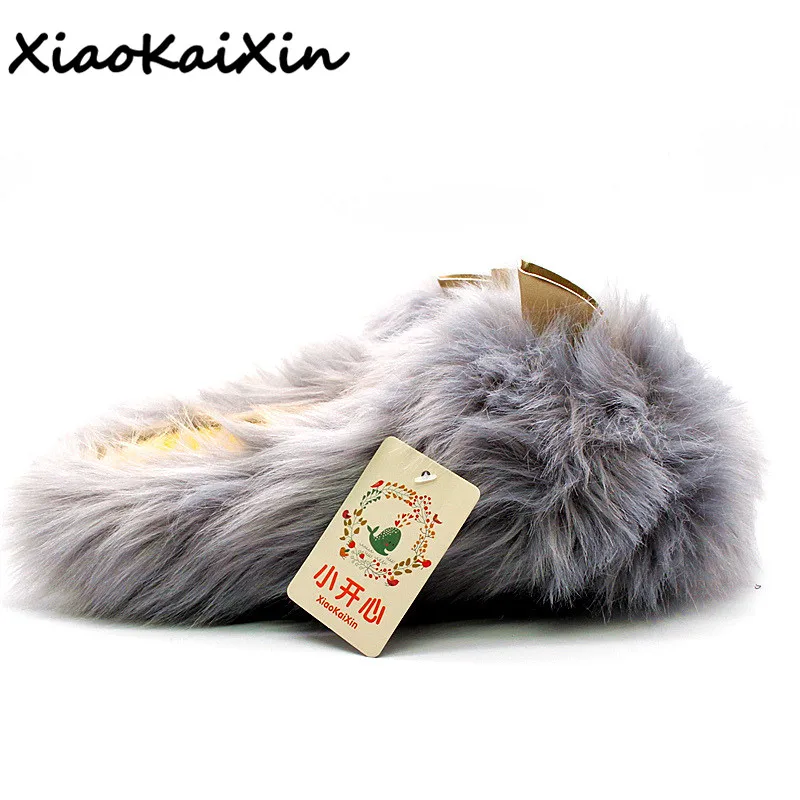 

Lovely Cartoon Fluffy Slippers Female Winter Warm Plush Indoor Pink&Gray Little Devil Slippers Women Rubber Non-slip House Shoes