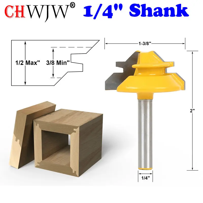 

1PC 1/4 Inch Shank Small Lock Miter Router Bit Anti-kickback 45 Degree 1/2 Inch Stock Tenon Cutter for Woodworking Tools