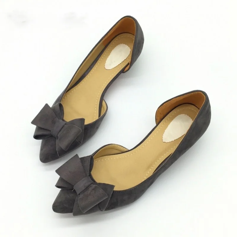 SNURULANSexy/женские туфли-лодочки D'Orsay на низком каблуке с острым носком; женские туфли из флока на низком каблуке без застежки с бантом; женские тонкие туфли; E644