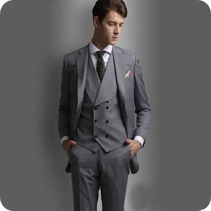 

Retro Gray Men Suits Gentleman Wedding Suits Groom Custom Tuxedos Best Man Blazer Prom Slim Fit Formal 2pieces Terno Masculino