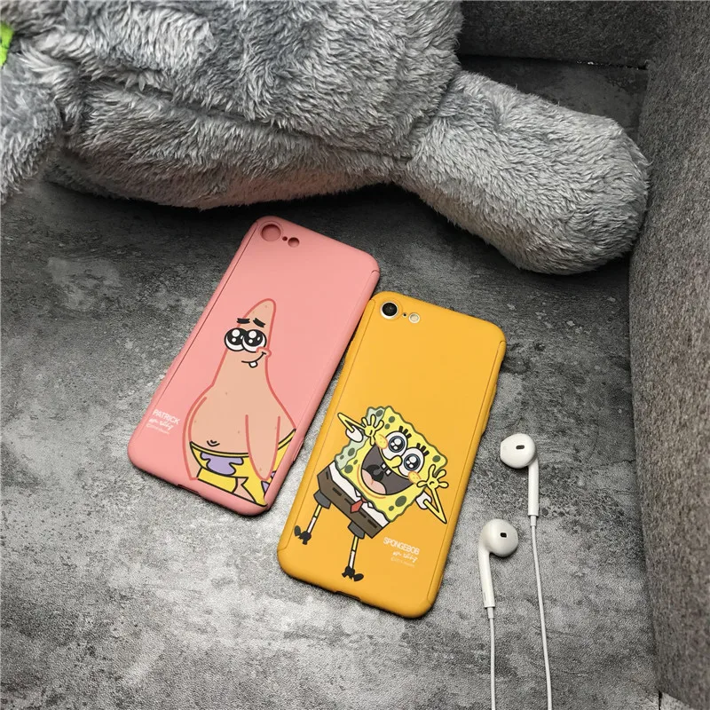 360 Degree Full Body Protective Phone Case For iPhone 7 8 6 6s Plus back cover SpongeBob Patrick Star Phone case capa fundas