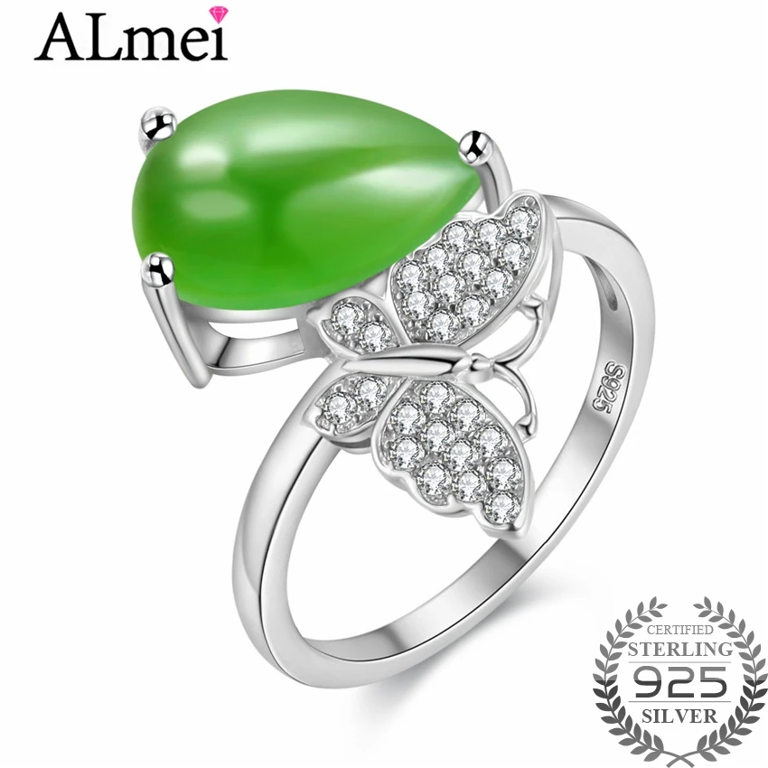 

Almei 5ct Pear Cut Teardrop Shape Jasper and CZ Butterfly Rings 925 Sterling Silver Jewelry for Women Summer with Box CJ018
