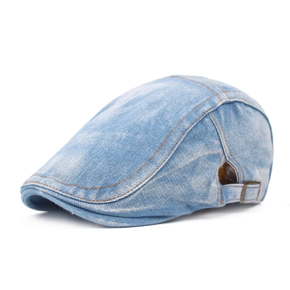 Мужская синяя джинсовая остроконечная Кепка плюща, Кепка для гольфа, для вождения, плоская кепка, газетный берет, шляпа HATCS0223 - Цвет: Solid-Light Blue