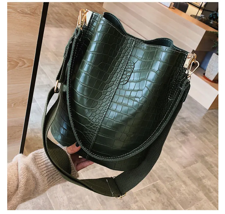 Large Capacity Alligator Bucket Bags Women Crocodile Pattern Handbag Casual Crocodile Shoulder Messenger Bags Ladies PU Purse