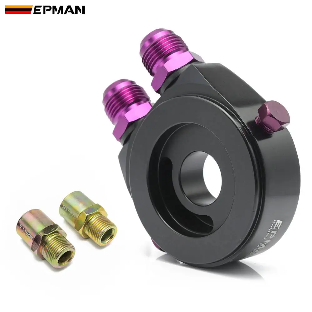 EPMAN Racing Car M20 X 1.5 AN10/AN8 Inlet Outlet Oil Filter Cooler Relocate Adapter Sandwich Plate EP-OL01BK