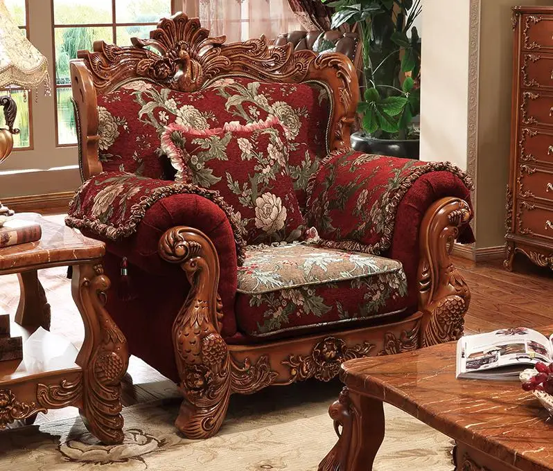 European Style Sofa, Villa, Living Room, Big Family, Solid Wood Fabric, Sofa Combination, 123 American Style furniture