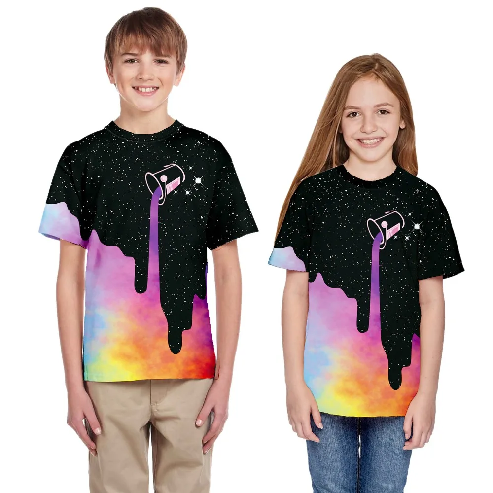 Новая футболка с короткими рукавами и цифровым принтом «звездное небо» для мальчиков и девочек на весну и лето От 7 до 14 лет 2 цвета