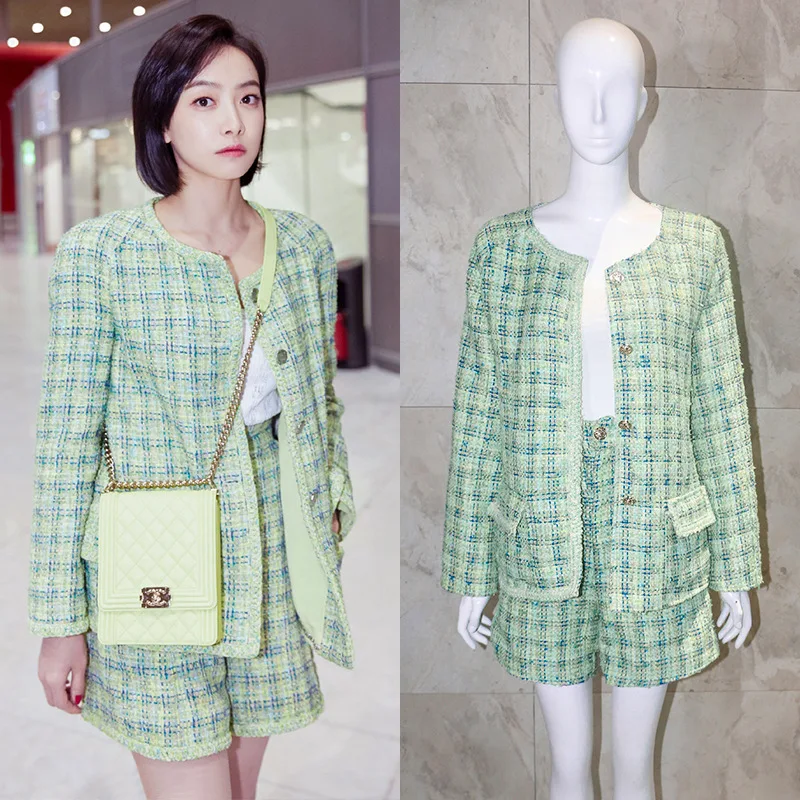 KoHuiJoo осень зима твидовые шорты женские модные прямые Vinatge вязаные элегантные