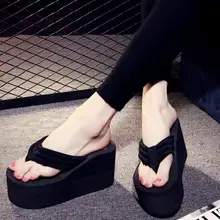 2019 New Woman Chunky Sole Wedges Heels Flip Flops Women Slippers Summer Tongs Sandale Wedge Beach Sandals Flip Flop Women Shoes women shoes flip flops eva sole clanvas belt summer bohemian style beach sandals