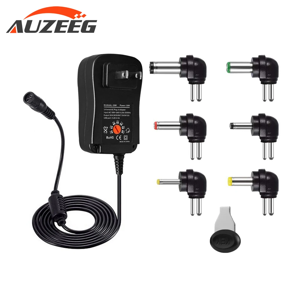 

AC DC Adapter 3V 4.5V 5V 6V 7.5V 9V 12V 2A Adjustable USB Adapter Universal Power Charger For IP Camera, Smartphone, Tablet, Fan