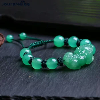 

Wholesale Green Dongling Natural Stone Bracelets Beads With Pixiu Lucky for Women Girl Keep Safe Stone Crystal Trendy Jewelry