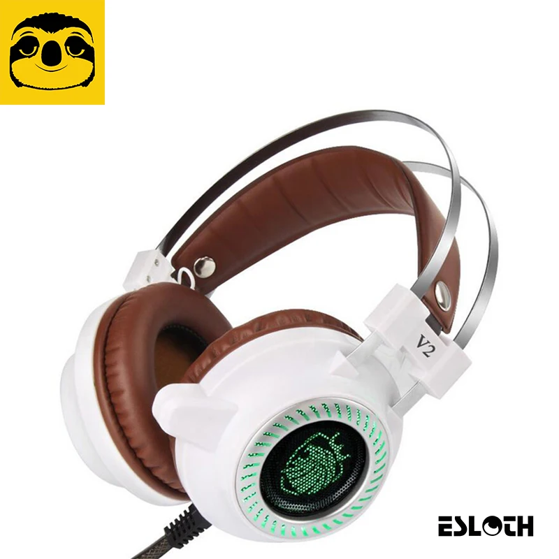 Laptop Peripherals V2 USB Gadget Wired Gaming Speakers Headset 3 5mm LED Stereo PC Headphone Microphone Stereo Bass LED Light