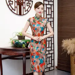 2019 Новинка по колено Cheongsam китайский стиль воротник стойка платье женские летние район Qipao Тонкий платья для вечеринок Vestido