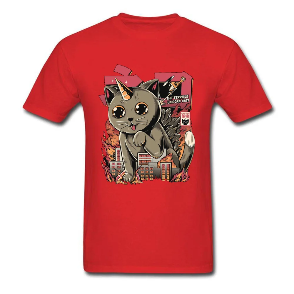 Party Short Sleeve Tops Tees April FOOL DAY O Neck Pure Cotton Student T Shirt Unicorn-Catzilla-Monster- Party Tee Shirts Family Unicorn-Catzilla-Monster- red