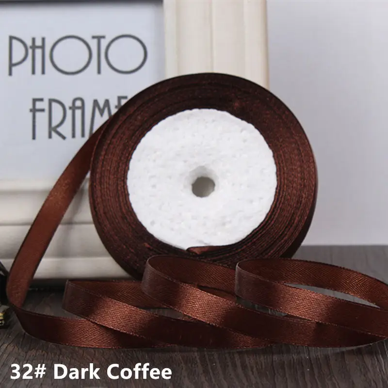 25 ярдов/рулон корсажные атласные ленты 6 мм широкий Цвет бант на спинку стула плетеная Свадебная шелковая лента DIY подарок ручной работы окантовка материал - Color: Dark Coffee