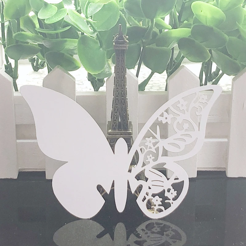 

10Colors 50pcs DIY Butterfly Place Escort Card Wine Glass Cup Paper Card Name Cards For Birthday Wedding Party Home Decorations