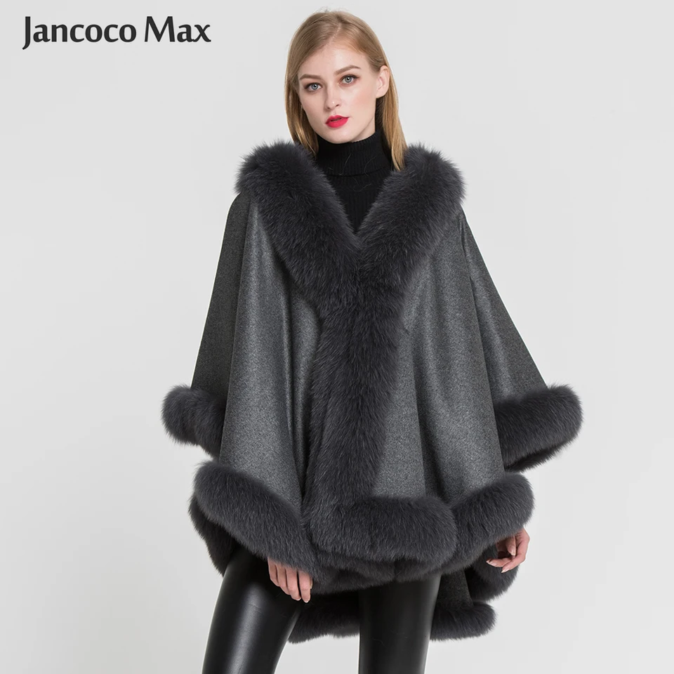 Cape Pour Femme En Cachemire 100% - Garniture Fourrure Renard Véritable De Finlande, Bleu Marine, Neuve Avec étiquettes