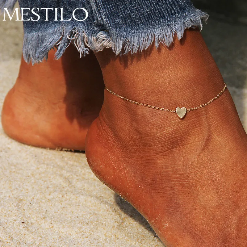 

MESTILO Simple Sexy Gold Sliver Chain Anklet Samll Love Heart Charm Ankle Bracelets For Women Fashion Beach Foot Chain Anklets