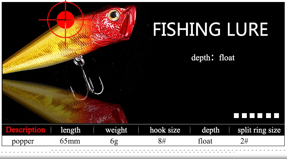FTK бас приманка, рыболовная приманка реалистичные Поппер 65 мм 6 г высокоуглеродистой стали тройной приманка крючок воблеры плавающая верхушка